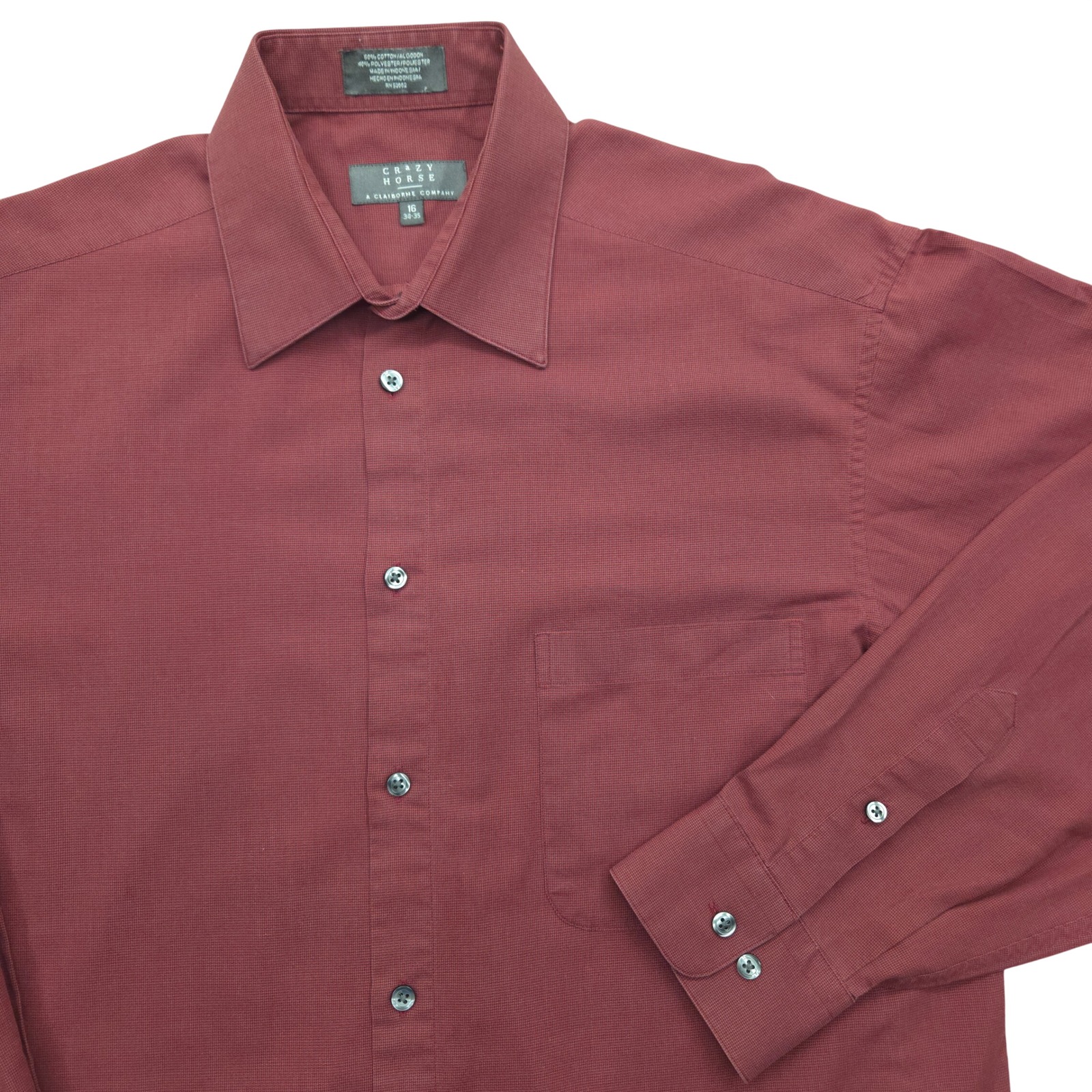 Crazy Horse Long Sleeve Button Up Dress Shirt Burgundy Mens Size 16 34-35